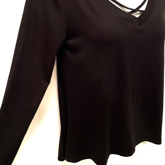 NWT Size Small Black LS Tee Criss Cross Neck SUPER SOFT EYE CANDY - Picture 3 of 8